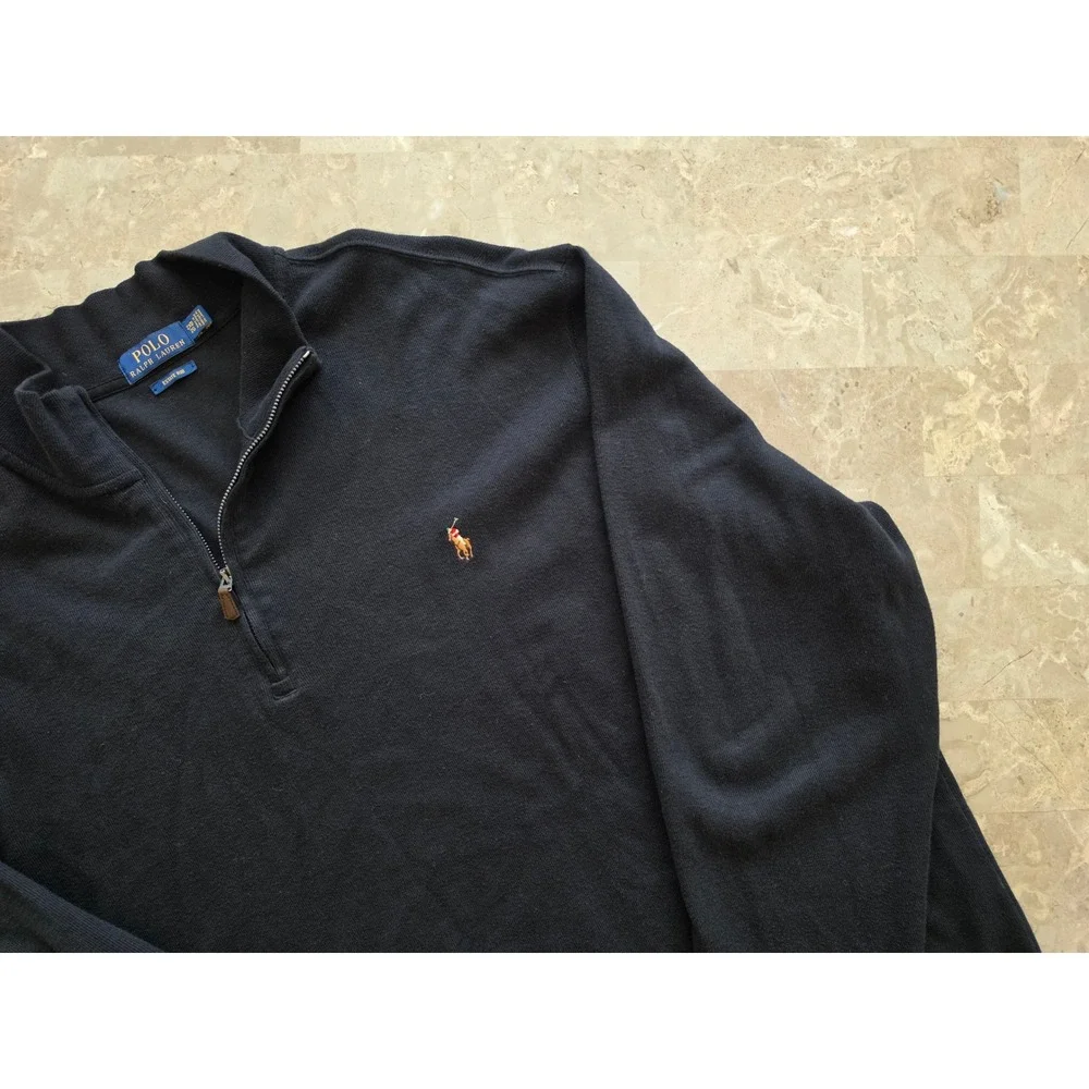 Polo Ralph Lauren Estate Rib Quarter Zip Pony Pullover Black Cotton Mens 2XL/2XB